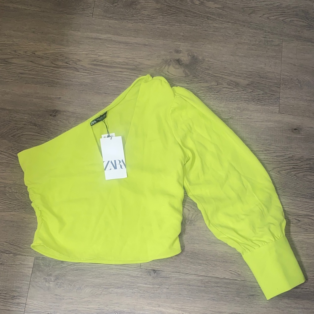 ZARA Women's Bright Yellow One-Shoulder Top